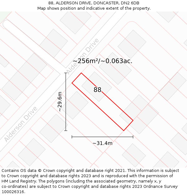 88, ALDERSON DRIVE, DONCASTER, DN2 6DB: Plot and title map