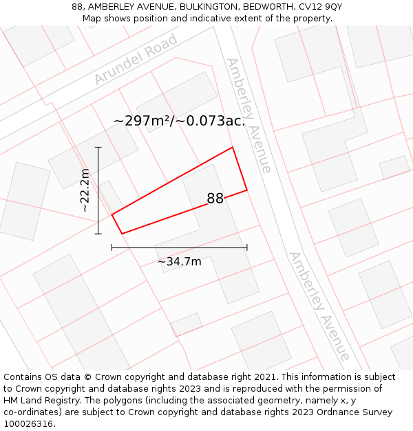 88, AMBERLEY AVENUE, BULKINGTON, BEDWORTH, CV12 9QY: Plot and title map