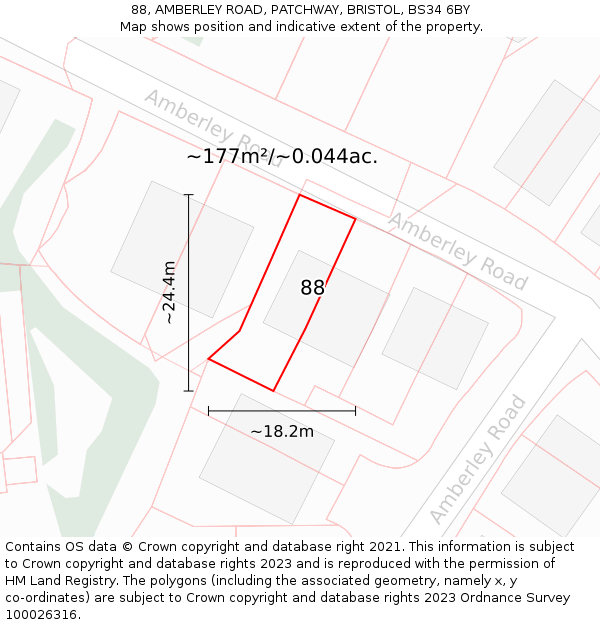88, AMBERLEY ROAD, PATCHWAY, BRISTOL, BS34 6BY: Plot and title map