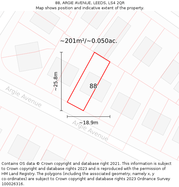 88, ARGIE AVENUE, LEEDS, LS4 2QR: Plot and title map