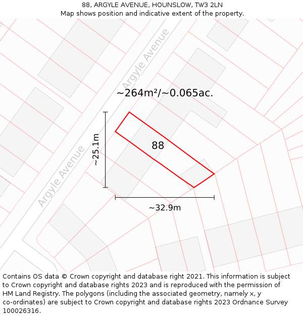 88, ARGYLE AVENUE, HOUNSLOW, TW3 2LN: Plot and title map