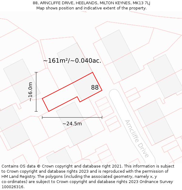88, ARNCLIFFE DRIVE, HEELANDS, MILTON KEYNES, MK13 7LJ: Plot and title map