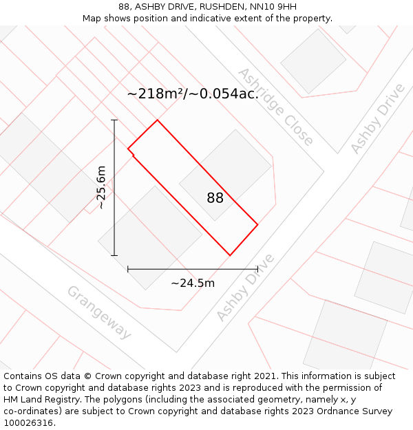 88, ASHBY DRIVE, RUSHDEN, NN10 9HH: Plot and title map