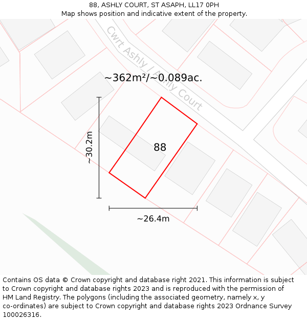 88, ASHLY COURT, ST ASAPH, LL17 0PH: Plot and title map