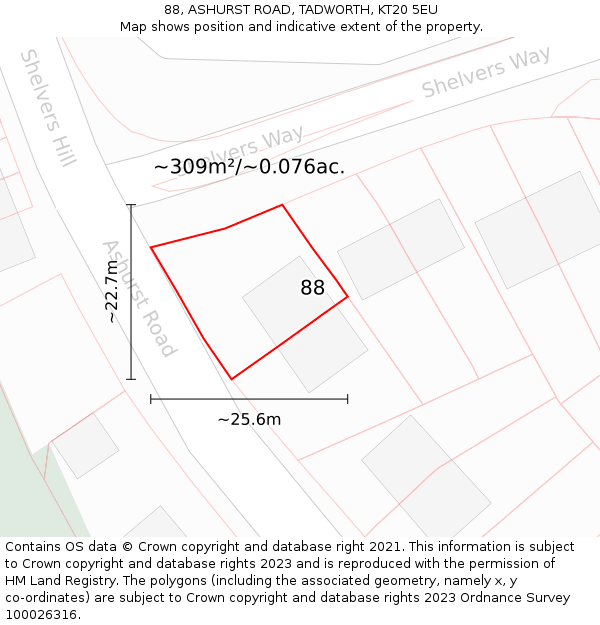 88, ASHURST ROAD, TADWORTH, KT20 5EU: Plot and title map