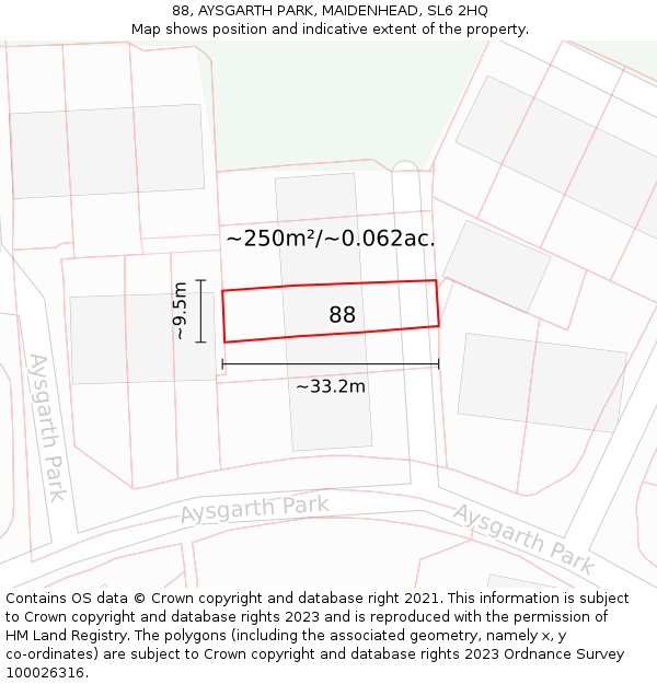 88, AYSGARTH PARK, MAIDENHEAD, SL6 2HQ: Plot and title map