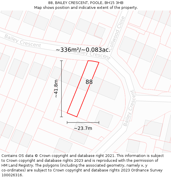 88, BAILEY CRESCENT, POOLE, BH15 3HB: Plot and title map