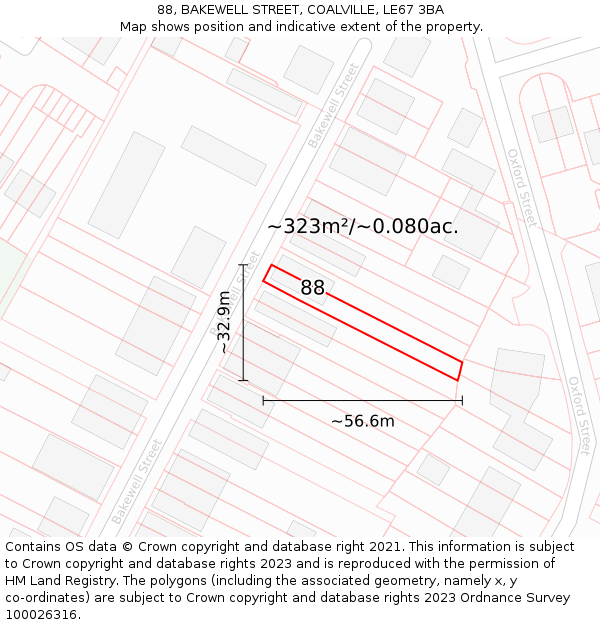 88, BAKEWELL STREET, COALVILLE, LE67 3BA: Plot and title map