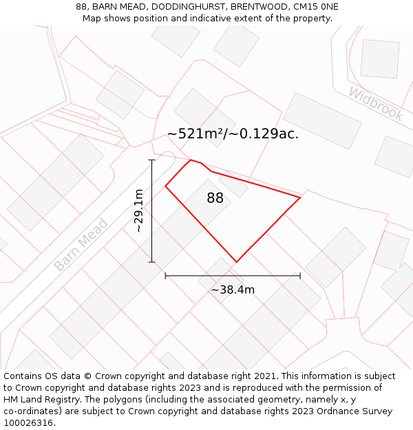 88, BARN MEAD, DODDINGHURST, BRENTWOOD, CM15 0NE: Plot and title map