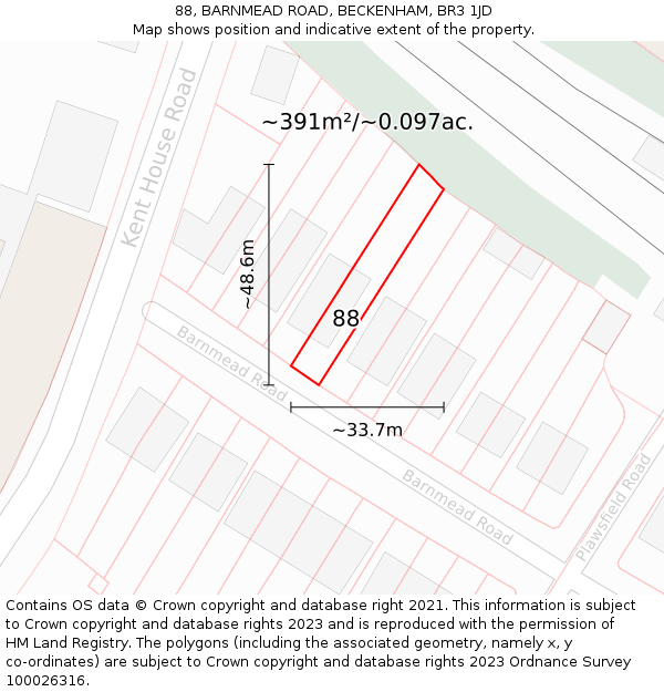 88, BARNMEAD ROAD, BECKENHAM, BR3 1JD: Plot and title map