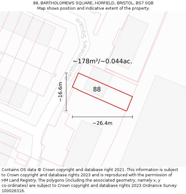 88, BARTHOLOMEWS SQUARE, HORFIELD, BRISTOL, BS7 0QB: Plot and title map