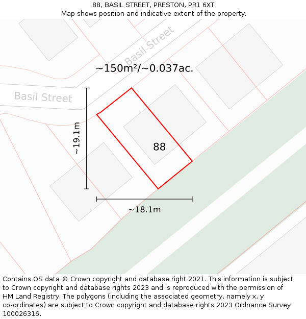 88, BASIL STREET, PRESTON, PR1 6XT: Plot and title map
