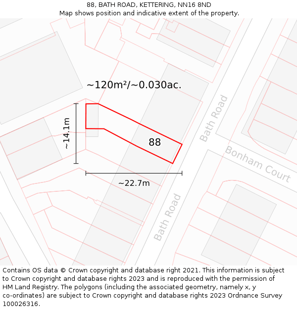 88, BATH ROAD, KETTERING, NN16 8ND: Plot and title map