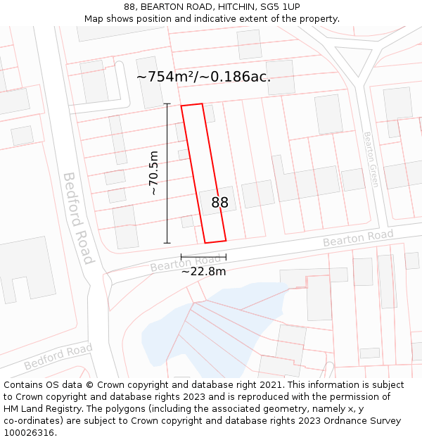 88, BEARTON ROAD, HITCHIN, SG5 1UP: Plot and title map