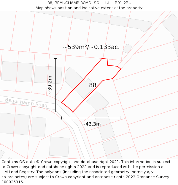 88, BEAUCHAMP ROAD, SOLIHULL, B91 2BU: Plot and title map