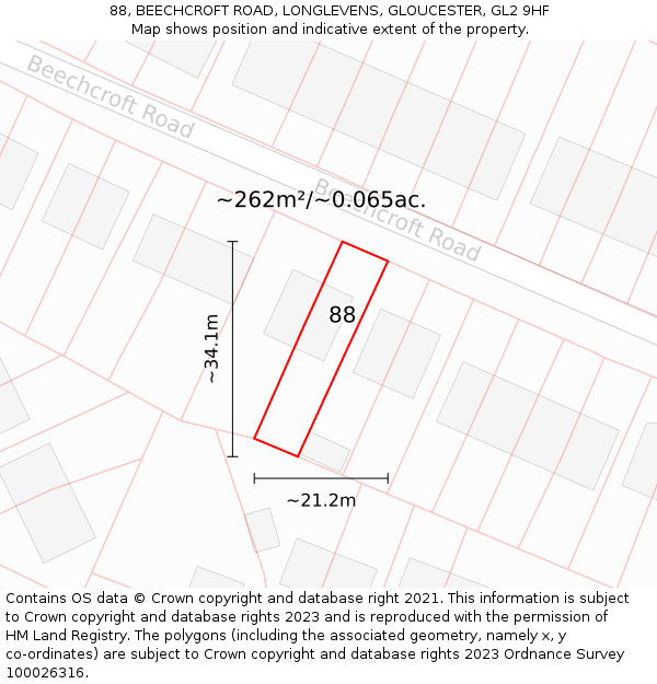 88, BEECHCROFT ROAD, LONGLEVENS, GLOUCESTER, GL2 9HF: Plot and title map