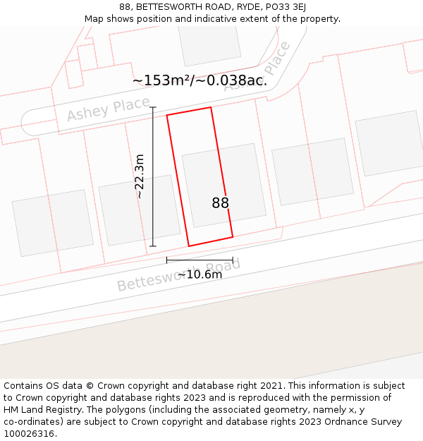 88, BETTESWORTH ROAD, RYDE, PO33 3EJ: Plot and title map