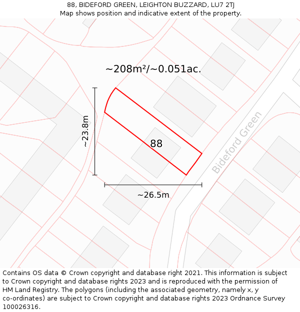 88, BIDEFORD GREEN, LEIGHTON BUZZARD, LU7 2TJ: Plot and title map