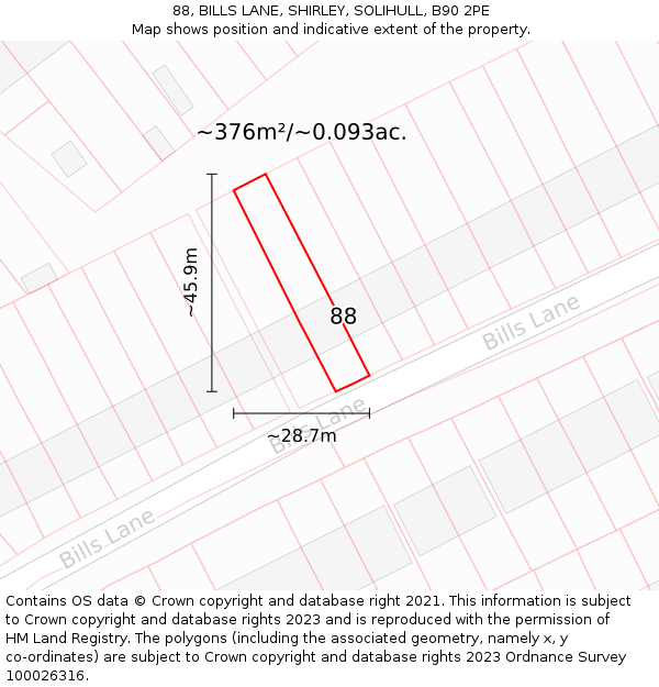 88, BILLS LANE, SHIRLEY, SOLIHULL, B90 2PE: Plot and title map