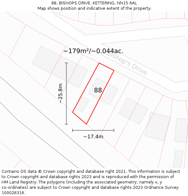 88, BISHOPS DRIVE, KETTERING, NN15 6AL: Plot and title map