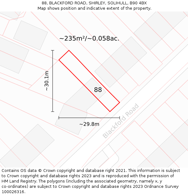 88, BLACKFORD ROAD, SHIRLEY, SOLIHULL, B90 4BX: Plot and title map