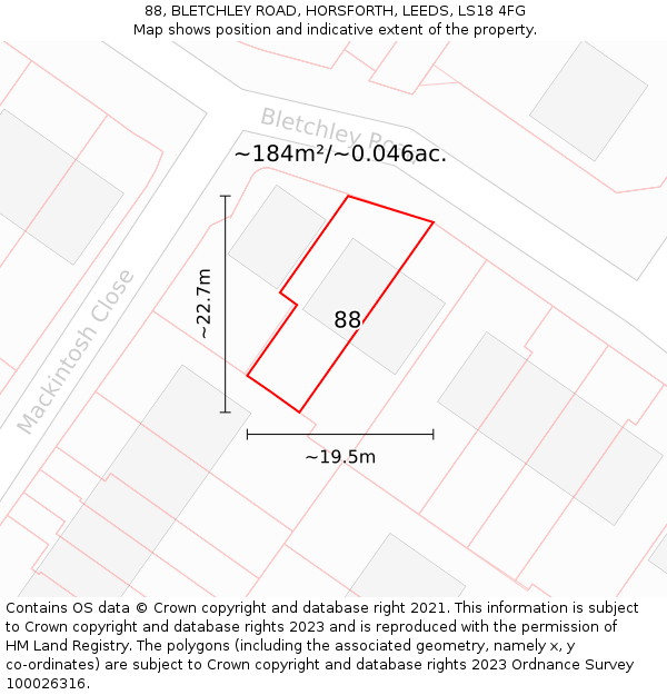 88, BLETCHLEY ROAD, HORSFORTH, LEEDS, LS18 4FG: Plot and title map