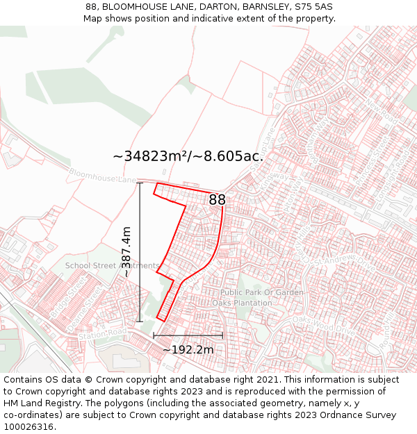 88, BLOOMHOUSE LANE, DARTON, BARNSLEY, S75 5AS: Plot and title map