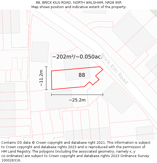 88, BRICK KILN ROAD, NORTH WALSHAM, NR28 9XR: Plot and title map