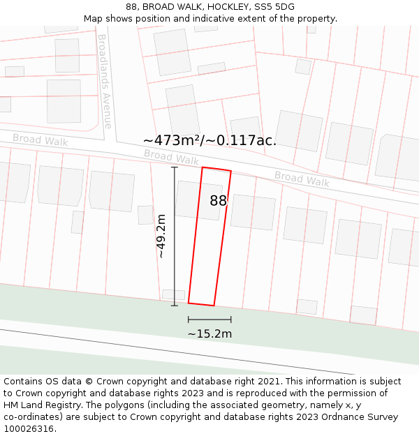 88, BROAD WALK, HOCKLEY, SS5 5DG: Plot and title map