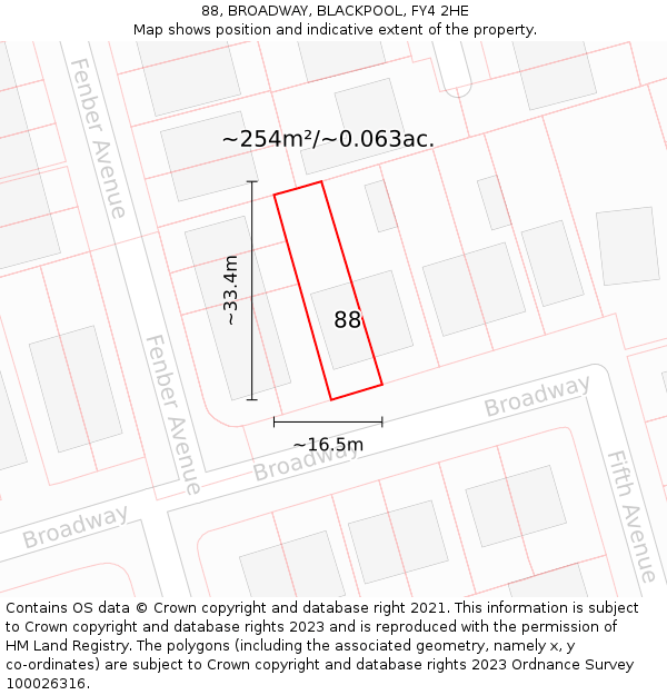 88, BROADWAY, BLACKPOOL, FY4 2HE: Plot and title map