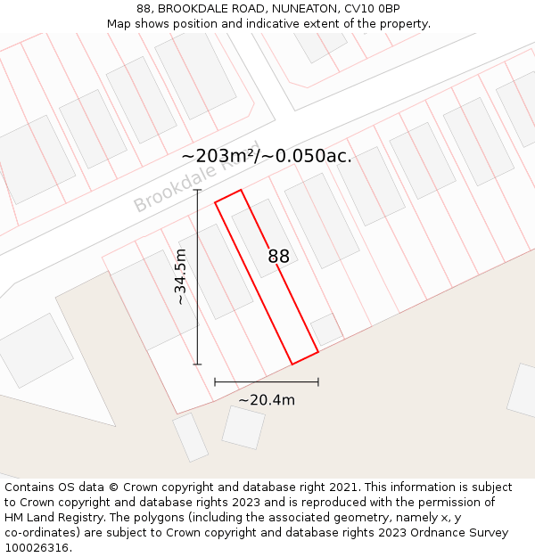 88, BROOKDALE ROAD, NUNEATON, CV10 0BP: Plot and title map