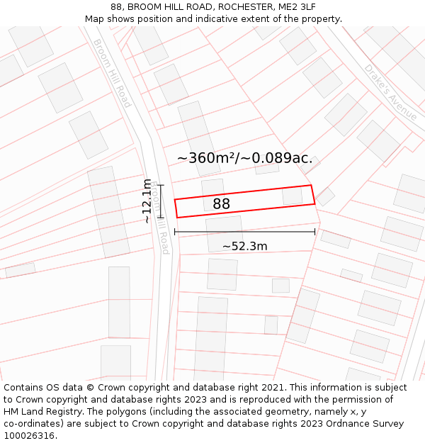 88, BROOM HILL ROAD, ROCHESTER, ME2 3LF: Plot and title map