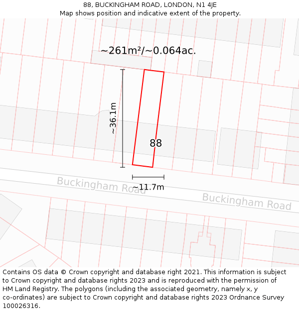 88, BUCKINGHAM ROAD, LONDON, N1 4JE: Plot and title map