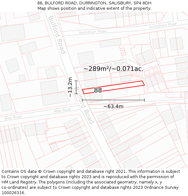 88, BULFORD ROAD, DURRINGTON, SALISBURY, SP4 8DH: Plot and title map