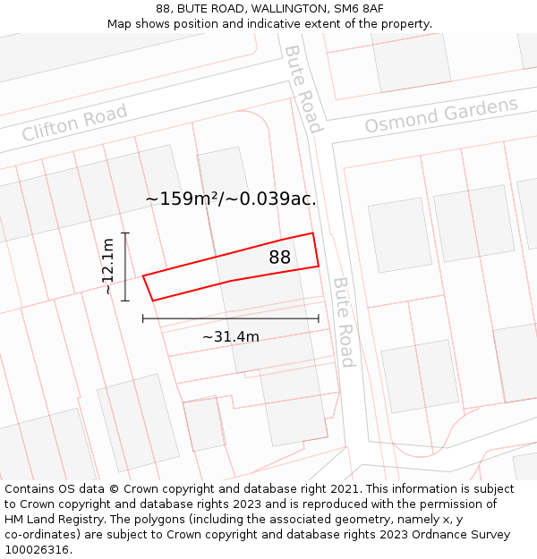 88, BUTE ROAD, WALLINGTON, SM6 8AF: Plot and title map