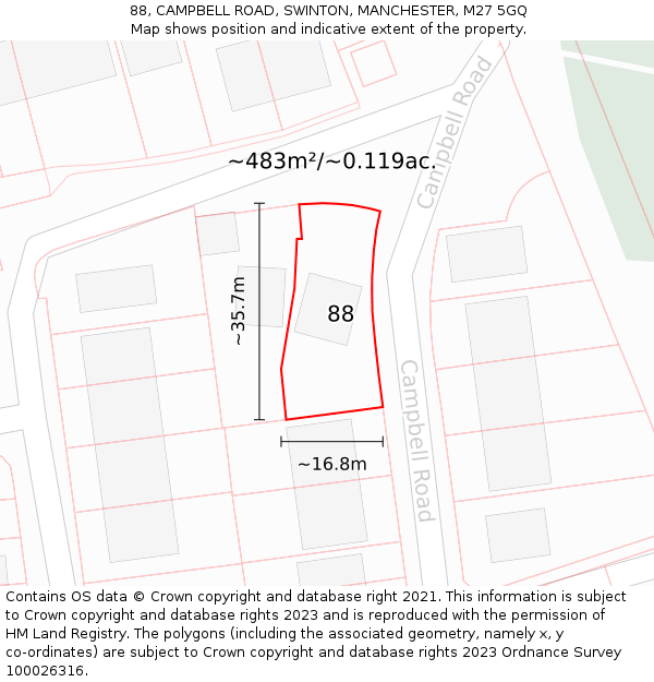 88, CAMPBELL ROAD, SWINTON, MANCHESTER, M27 5GQ: Plot and title map