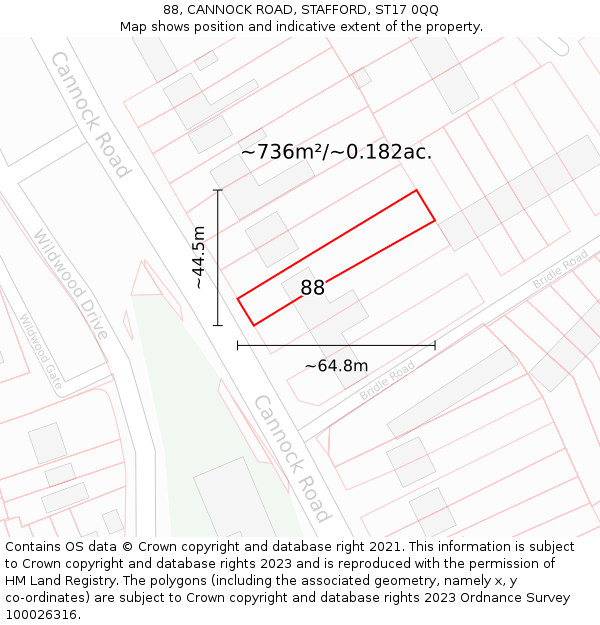 88, CANNOCK ROAD, STAFFORD, ST17 0QQ: Plot and title map