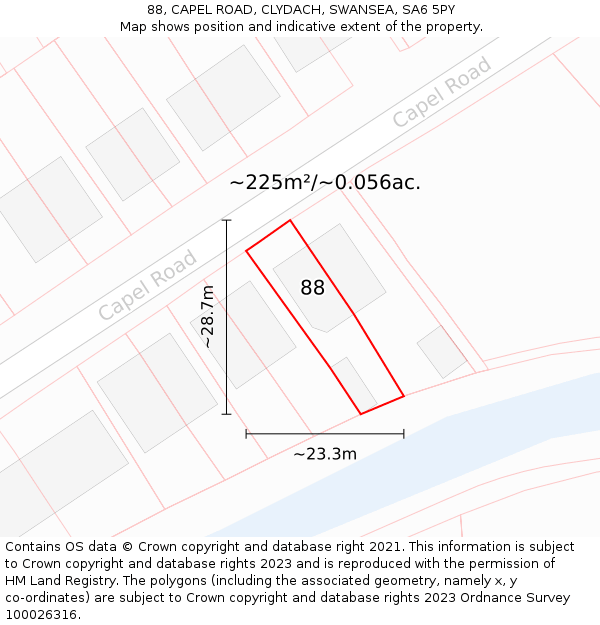 88, CAPEL ROAD, CLYDACH, SWANSEA, SA6 5PY: Plot and title map