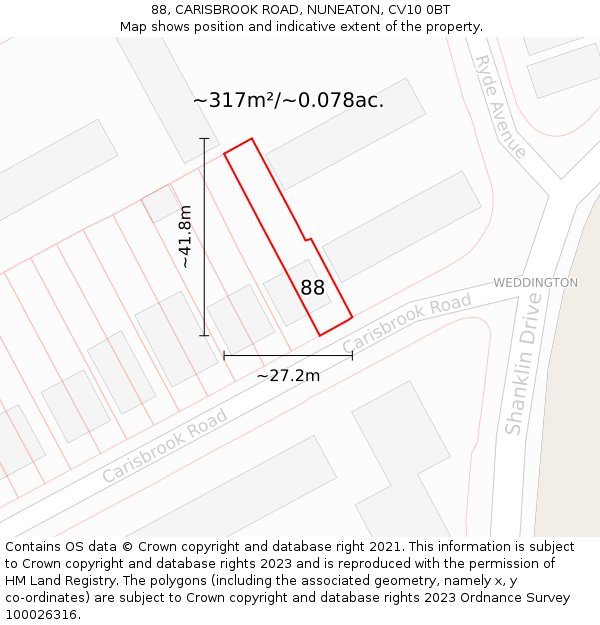 88, CARISBROOK ROAD, NUNEATON, CV10 0BT: Plot and title map