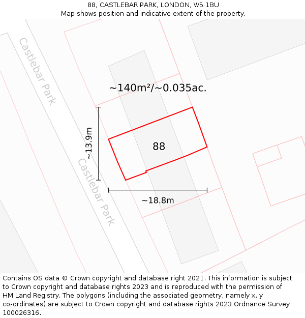 88, CASTLEBAR PARK, LONDON, W5 1BU: Plot and title map