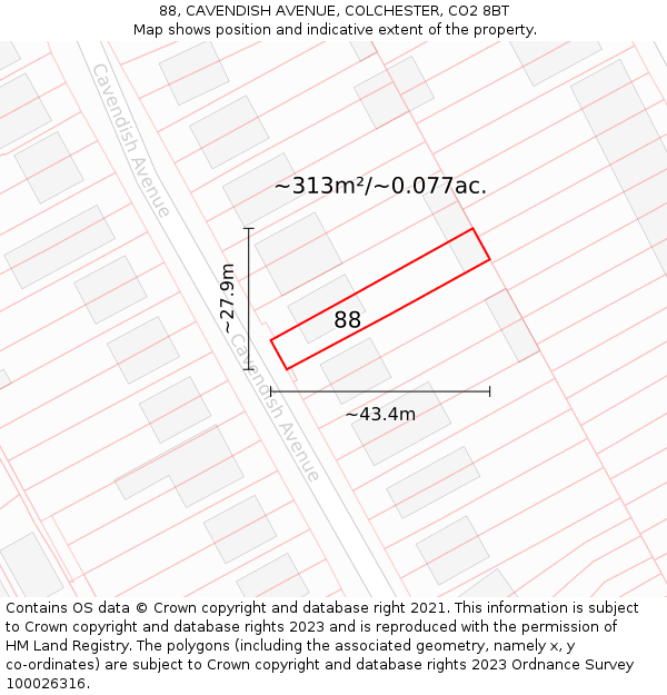 88, CAVENDISH AVENUE, COLCHESTER, CO2 8BT: Plot and title map