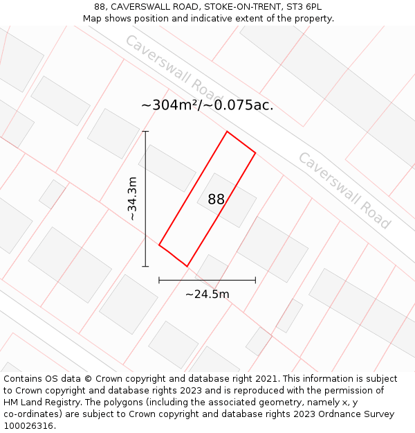 88, CAVERSWALL ROAD, STOKE-ON-TRENT, ST3 6PL: Plot and title map