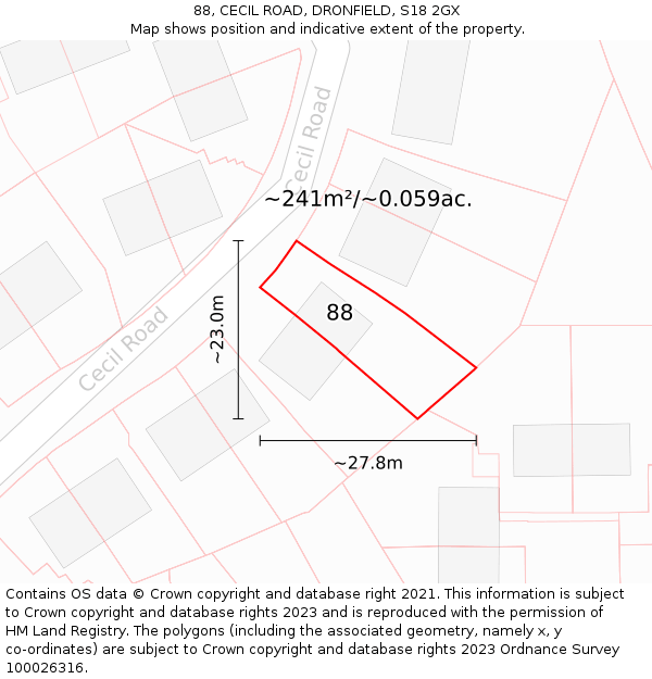 88, CECIL ROAD, DRONFIELD, S18 2GX: Plot and title map