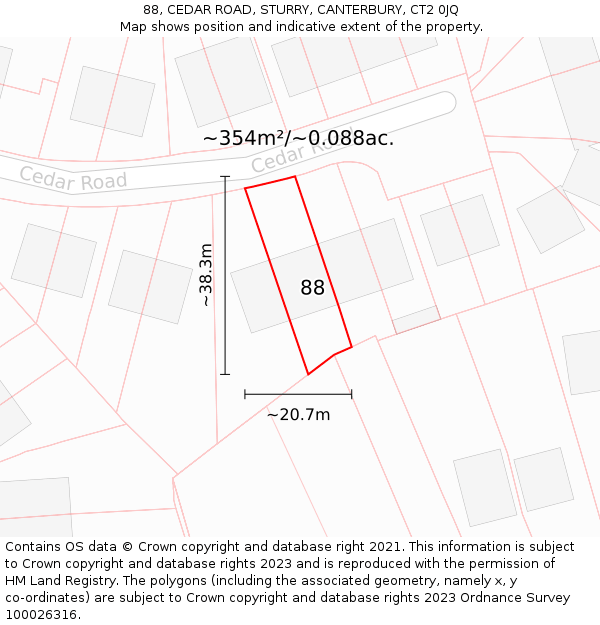 88, CEDAR ROAD, STURRY, CANTERBURY, CT2 0JQ: Plot and title map