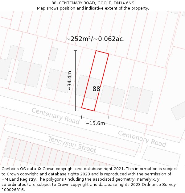 88, CENTENARY ROAD, GOOLE, DN14 6NS: Plot and title map