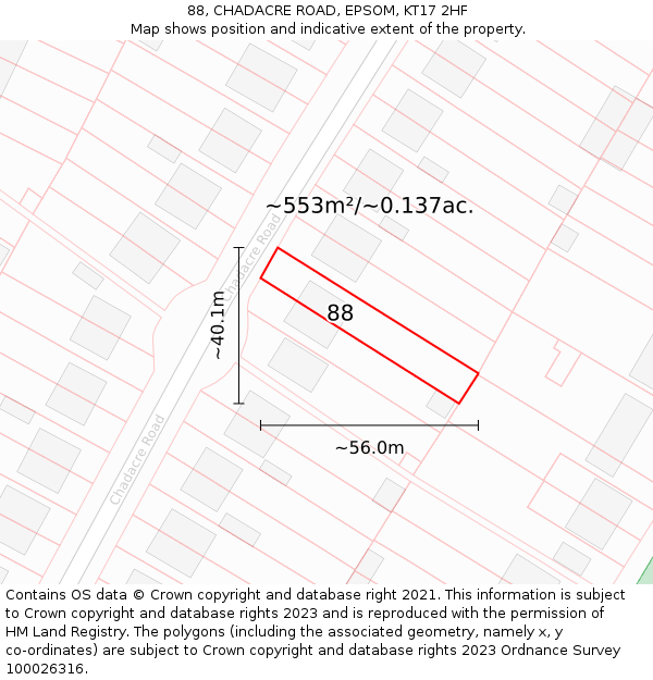 88, CHADACRE ROAD, EPSOM, KT17 2HF: Plot and title map