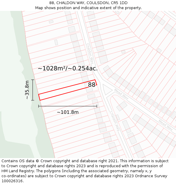 88, CHALDON WAY, COULSDON, CR5 1DD: Plot and title map