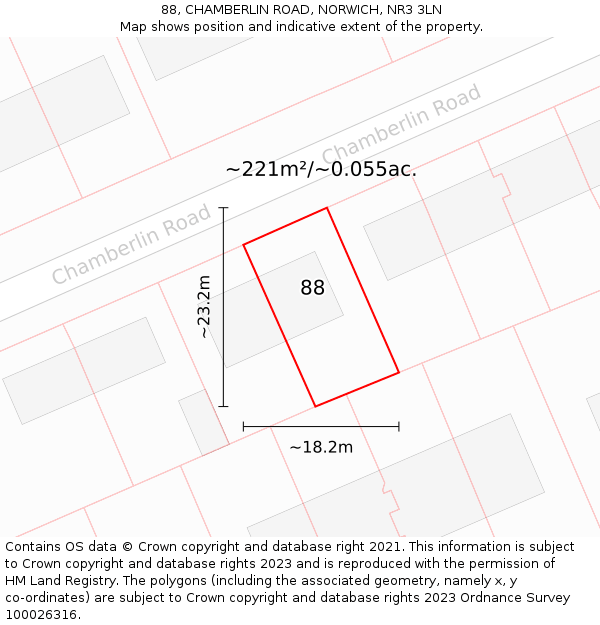 88, CHAMBERLIN ROAD, NORWICH, NR3 3LN: Plot and title map