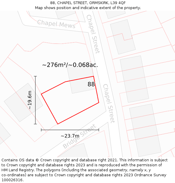 88, CHAPEL STREET, ORMSKIRK, L39 4QF: Plot and title map