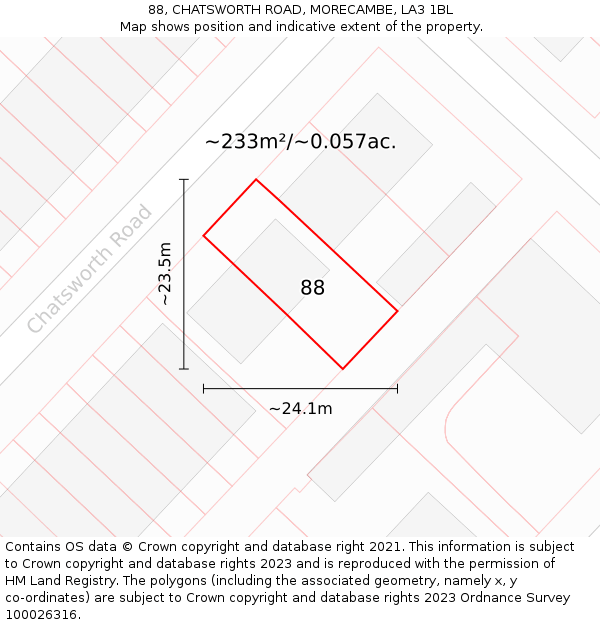 88, CHATSWORTH ROAD, MORECAMBE, LA3 1BL: Plot and title map